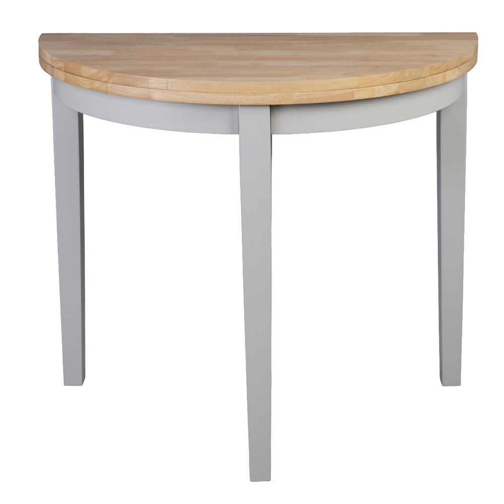 Alcor Wooden Half Moon Console Table In Oak And Grey