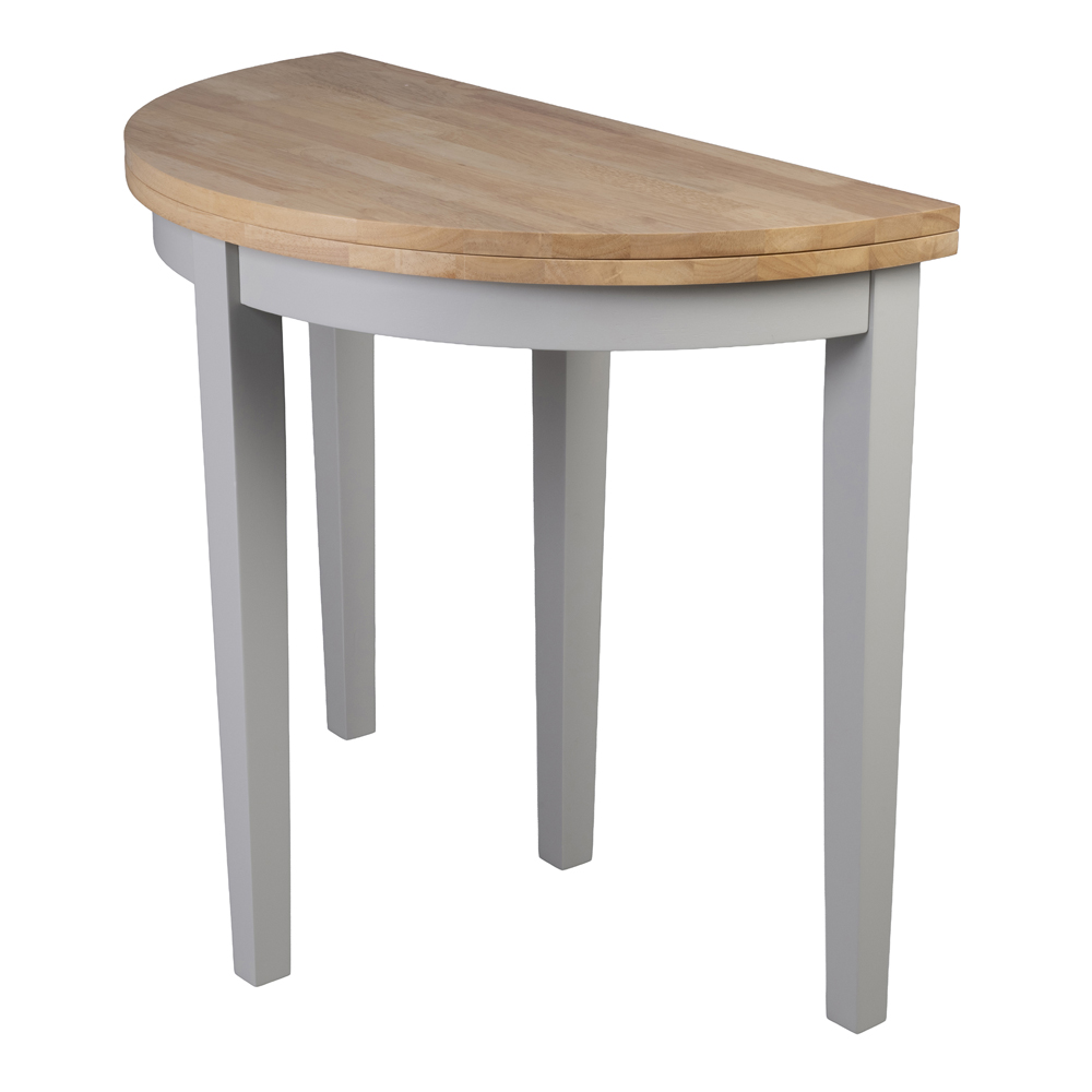 Alcor Wooden Half Moon Console Table In Oak And Grey