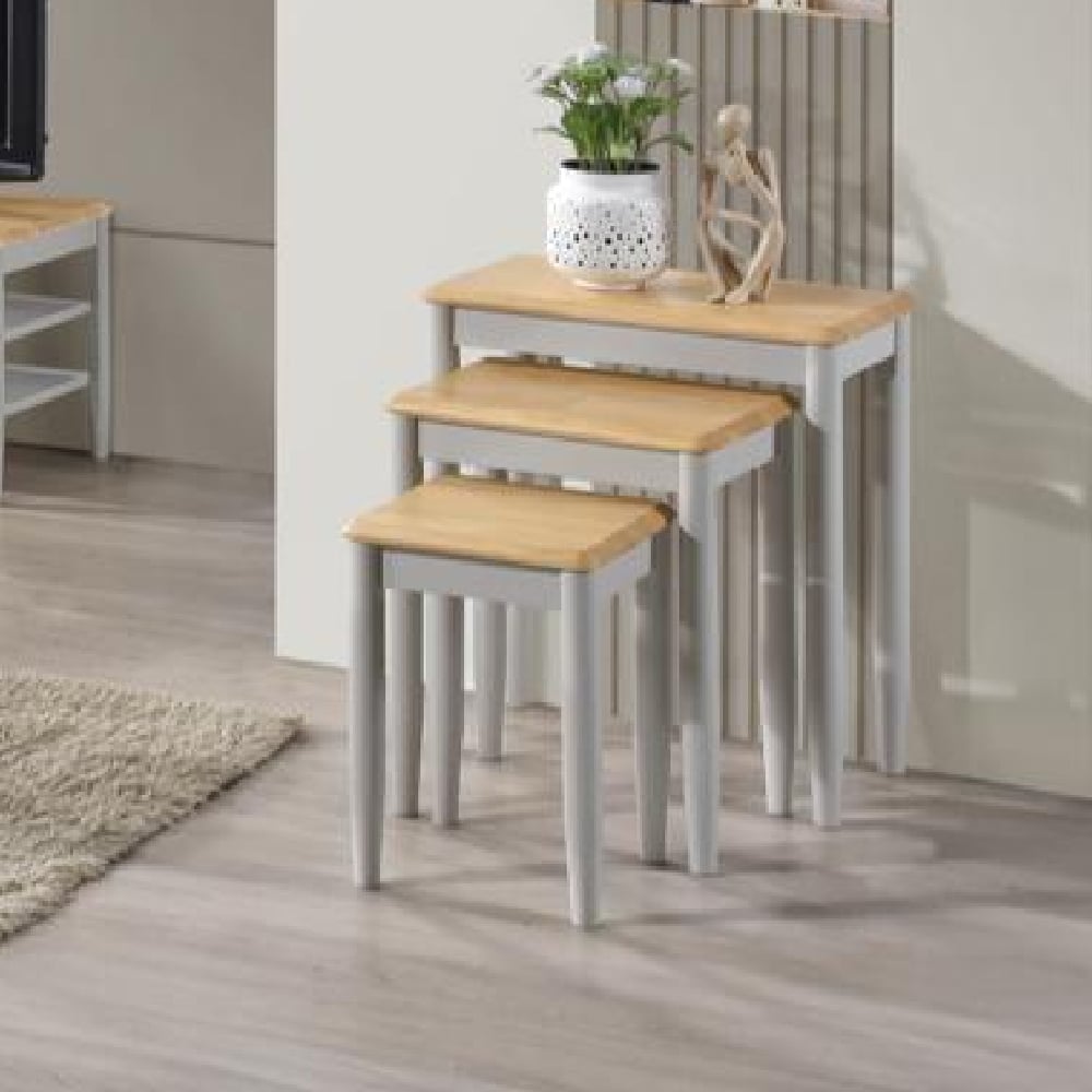 Alcor Wooden Nest Of 3 Tables In Oak And Grey