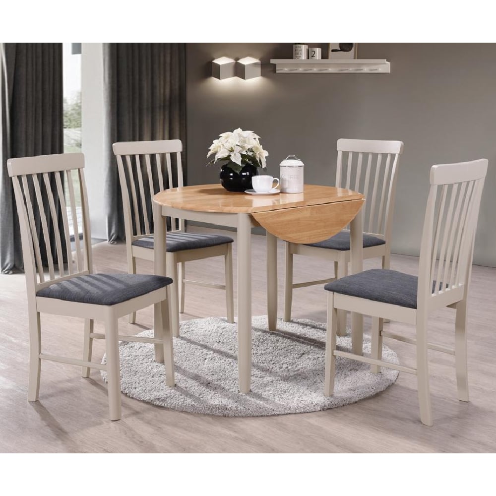 Alcor Wooden Round Dining Table With 4 Chairs In Oak And Grey