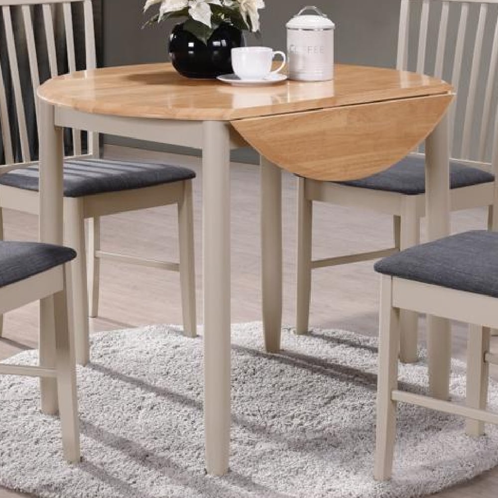 Alcor Wooden Round Drop Leaf Dining Table In Oak And Grey