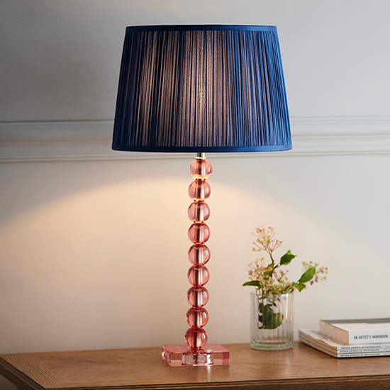 Read more about Alcoy blue shade table lamp and blush tinted crystal base