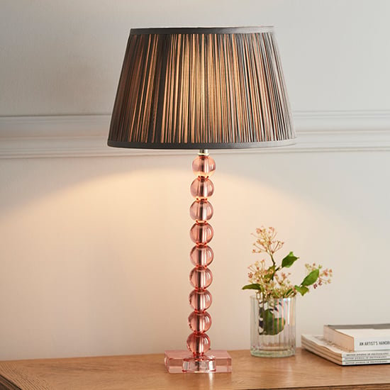 Photo of Alcoy charcoal shade table lamp with blush tinted crystal base