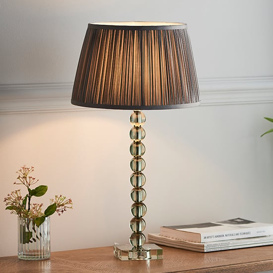 Alcoy Charcoal Shade Table Lamp With Grey Green Crystal Base