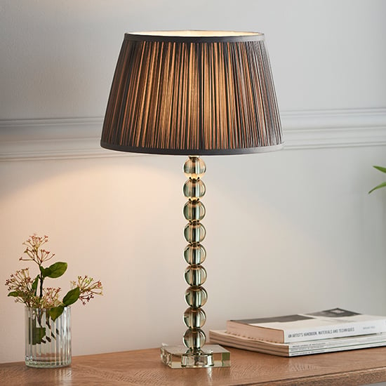 Read more about Alcoy charcoal shade table lamp with grey green crystal base