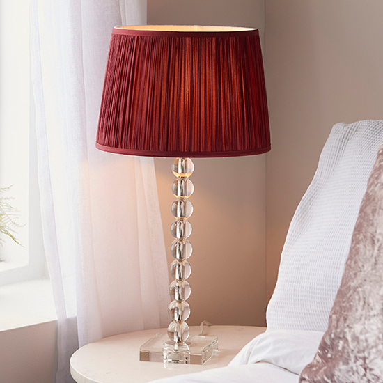 Alcoy Cranberry Silk Shade Table Lamp With Clear Crystal Base
