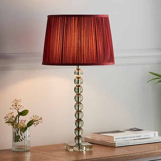 Alcoy Cranberry Shade Table Lamp And Grey Green Crystal Base