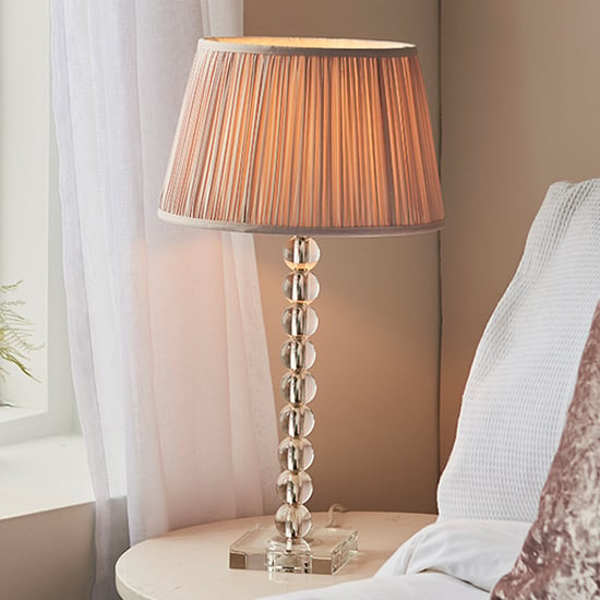 Alcoy Dusky Pink Shade Table Lamp With Clear Crystal Glass Base_1