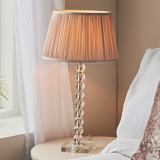 Product photograph of Alcoy Dusky Pink Shade Table Lamp With Clear Crystal Glass Base from Furniture in Fashion