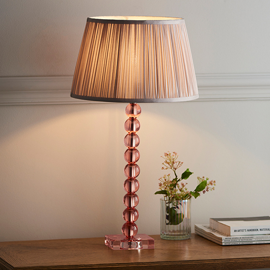 Read more about Alcoy dusky pink shade table lamp with blush tinted crystal base