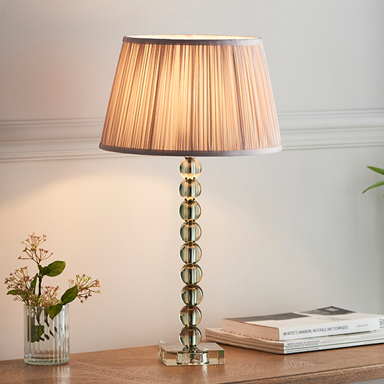 Read more about Alcoy dusky pink shade table lamp with grey green crystal base