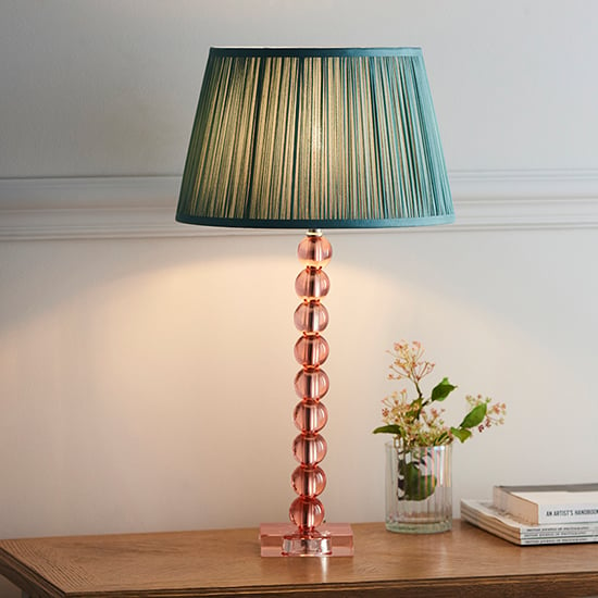 Alcoy Fir Shade Table Lamp With Blush Tinted Crystal Base