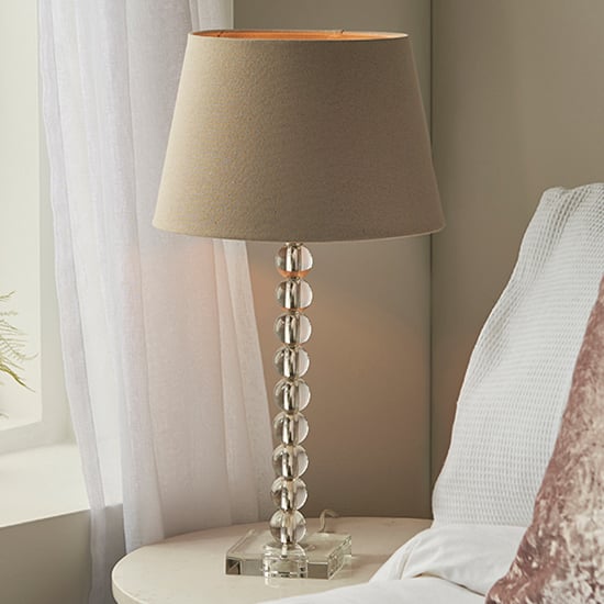 Alcoy Grey Linen Shade Table Lamp With Clear Crystal Base