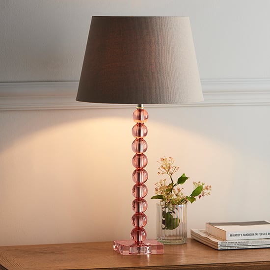 Read more about Alcoy grey shade table lamp with blush tinted crystal base