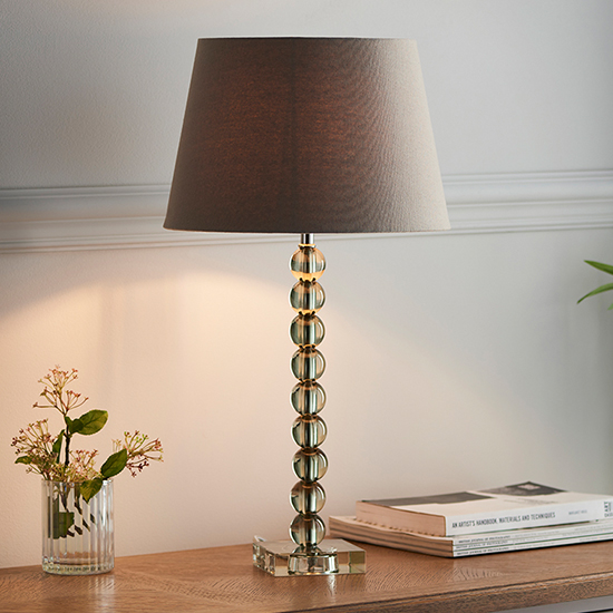 Read more about Alcoy grey shade table lamp with grey green crystal base