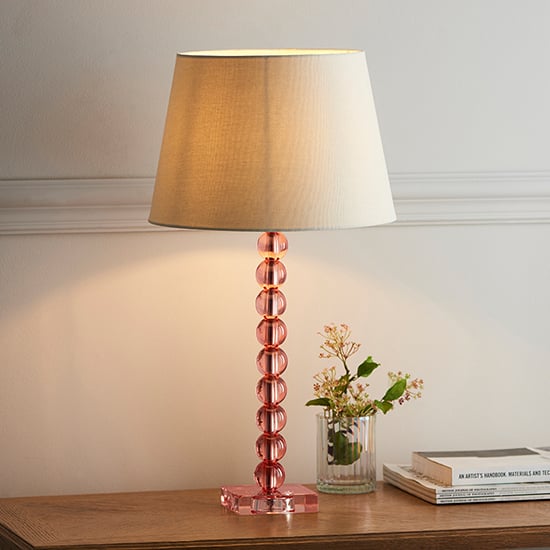 Alcoy Ivory Shade Table Lamp With Blush Tinted Crystal Base
