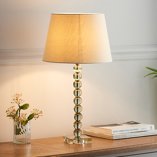 Alcoy Ivory Shade Table Lamp With Grey Green Crystal Base