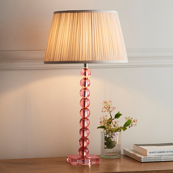 Product photograph of Alcoy Oyster Shade Table Lamp With Blush Tinted Crystal Base from Furniture in Fashion