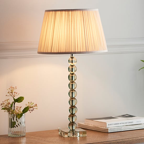 Read more about Alcoy oyster shade table lamp with grey green crystal base