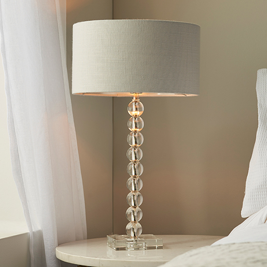 Alcoy Silver Linen Shade Table Lamp With Clear Crystal Base