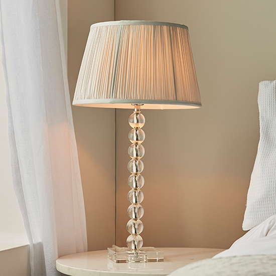 Product photograph of Alcoy Silver Shade Table Lamp With Clear Crystal Glass Base from Furniture in Fashion