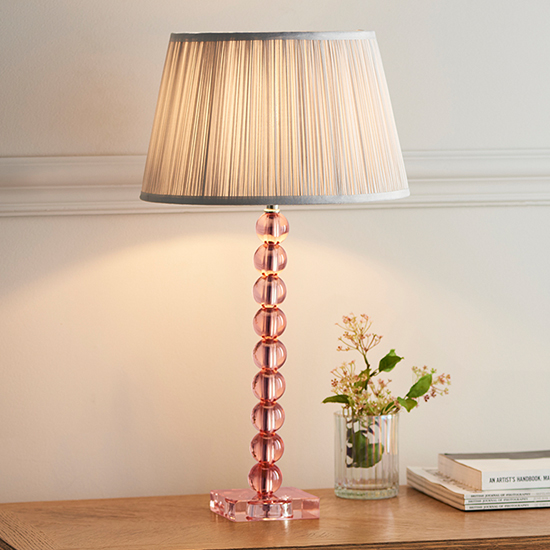 Product photograph of Alcoy Silver Shade Table Lamp With Blush Tinted Crystal Base from Furniture in Fashion