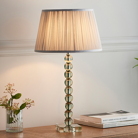 Read more about Alcoy silver shade table lamp with grey green crystal base