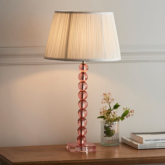 Alcoy White Shade Table Lamp With Blush Tinted Crystal Base
