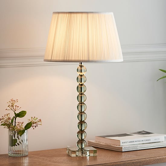 Alcoy White Shade Table Lamp With Grey Green Crystal Base
