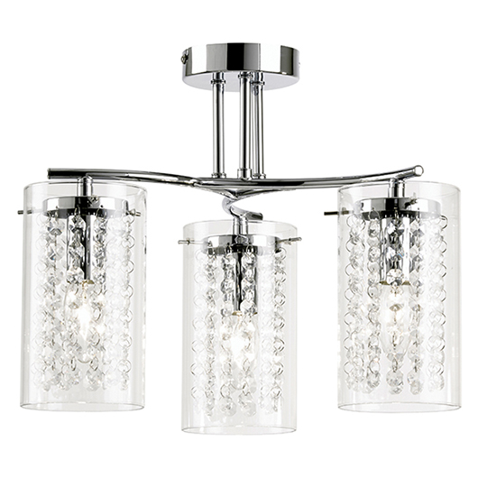 Alda 3 Lights Glass Semi Flush Ceiling Light In Polished Chrome