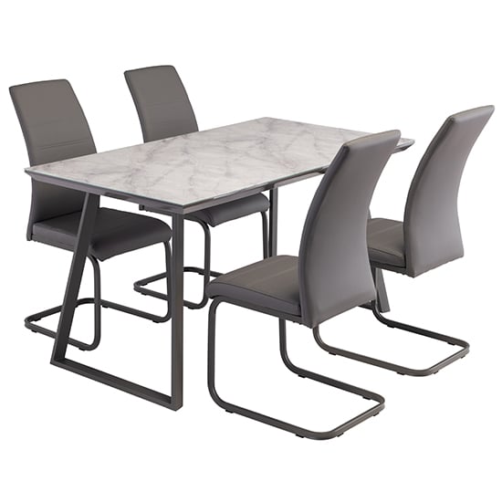 View Alden marble dining table in grey with 4 michigan grey chairs