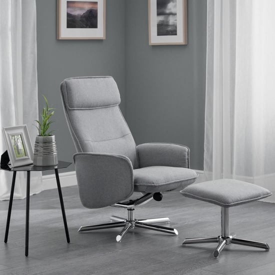 Read more about Acsah fabric recliner chair with foot stool in grey linen