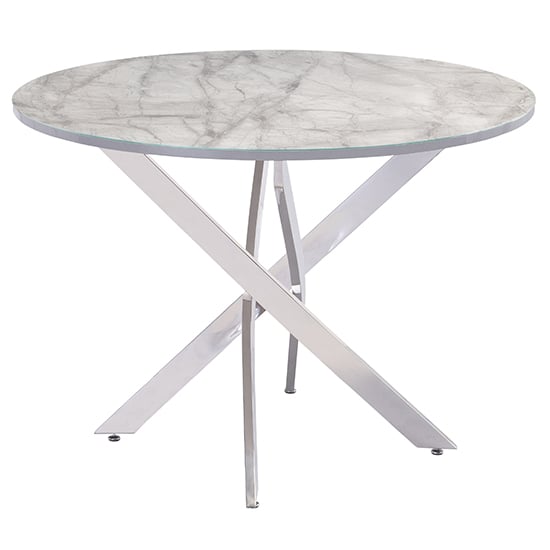 Photo of Atden round marble dining table in grey with chrome legs