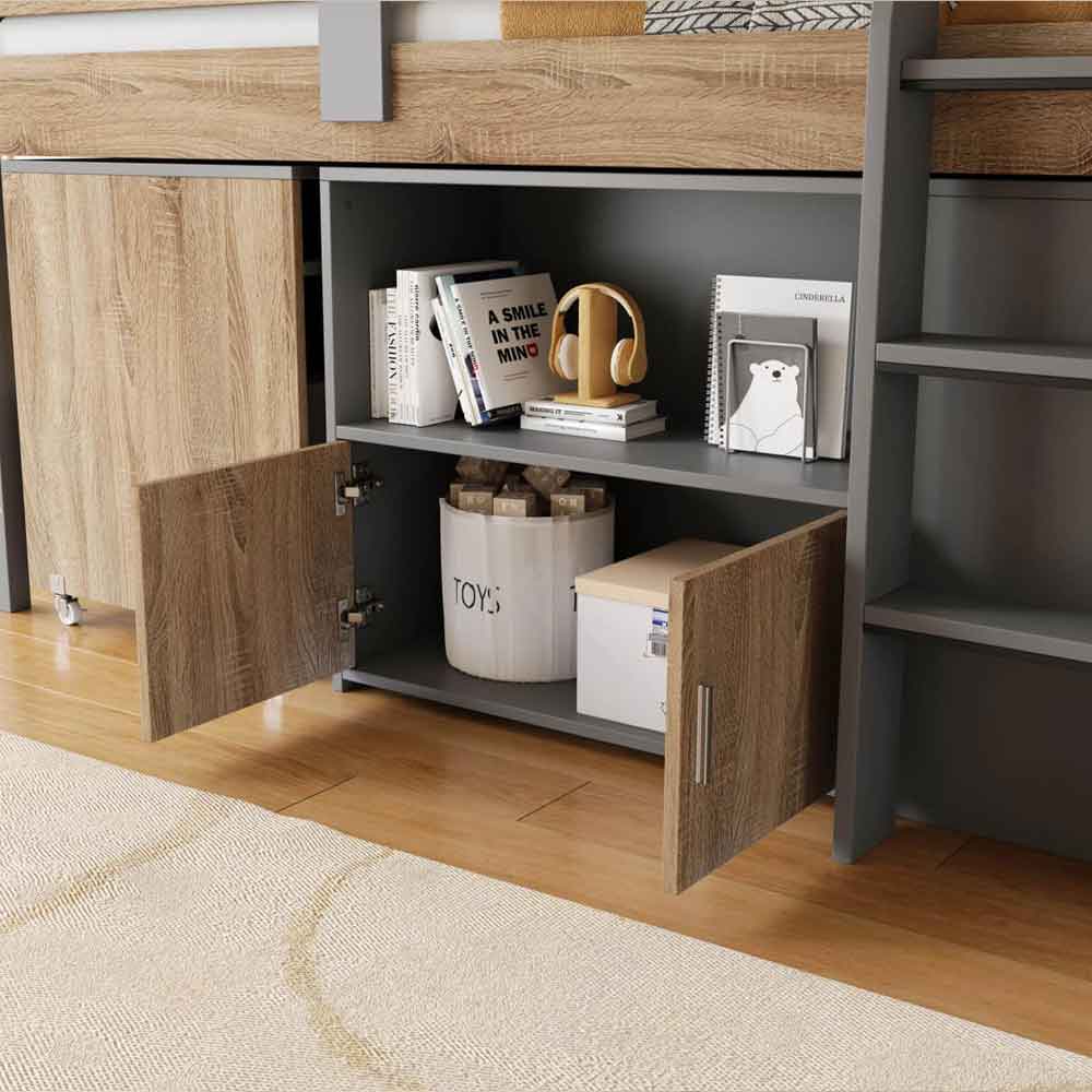 Alden Wooden Mid Sleeper Bunk Bed in Grey and Medium Oak