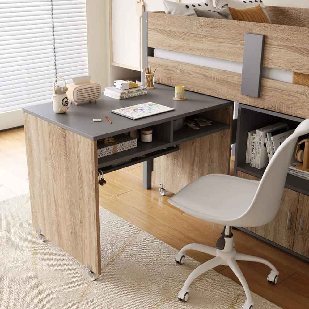 Alden Wooden Mid Sleeper Bunk Bed in Grey and Medium Oak