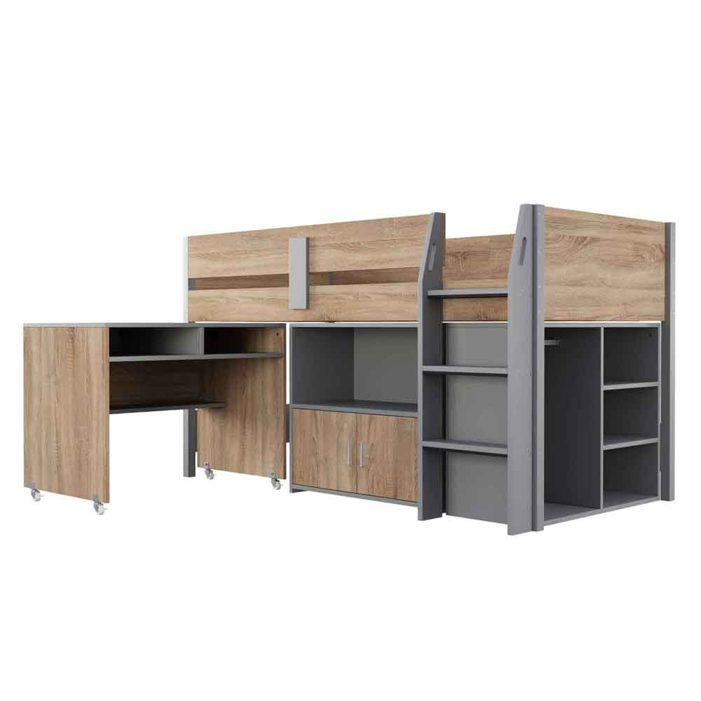 Alden Wooden Mid Sleeper Bunk Bed in Grey and Medium Oak