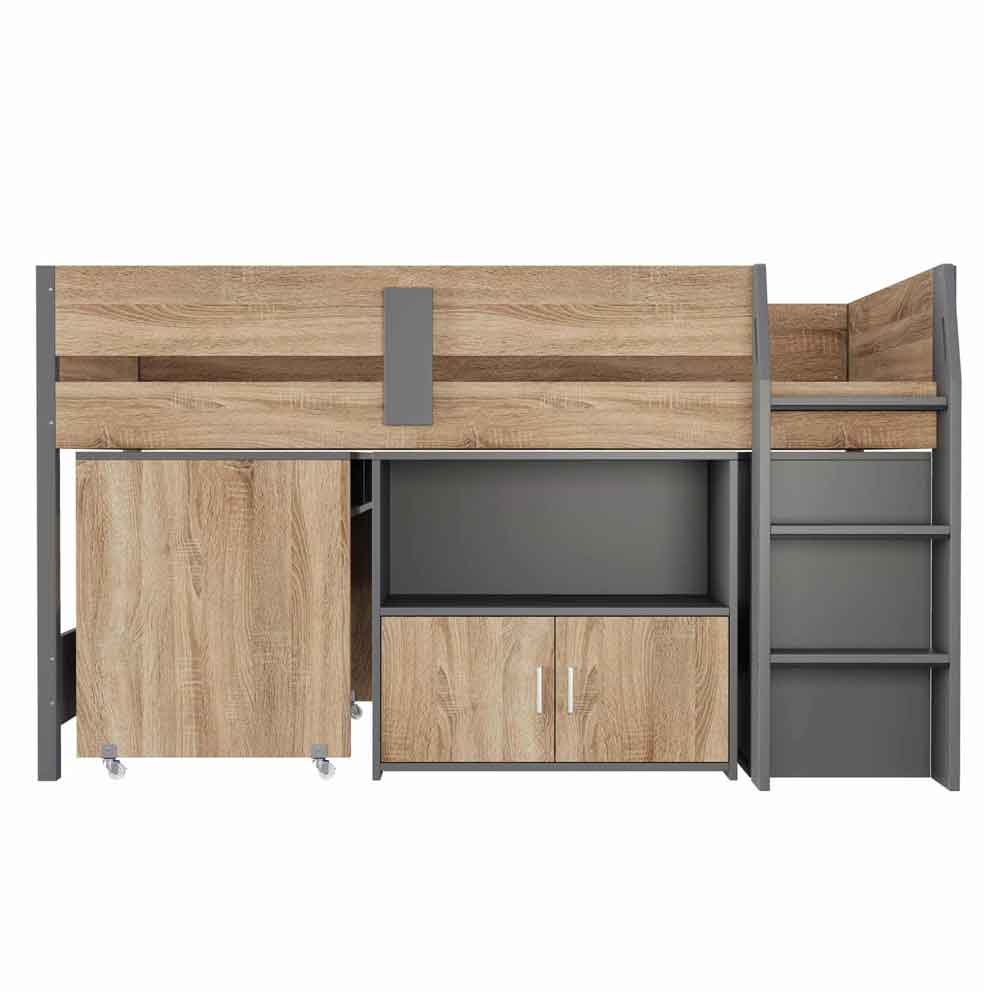 Alden Wooden Mid Sleeper Bunk Bed in Grey and Medium Oak