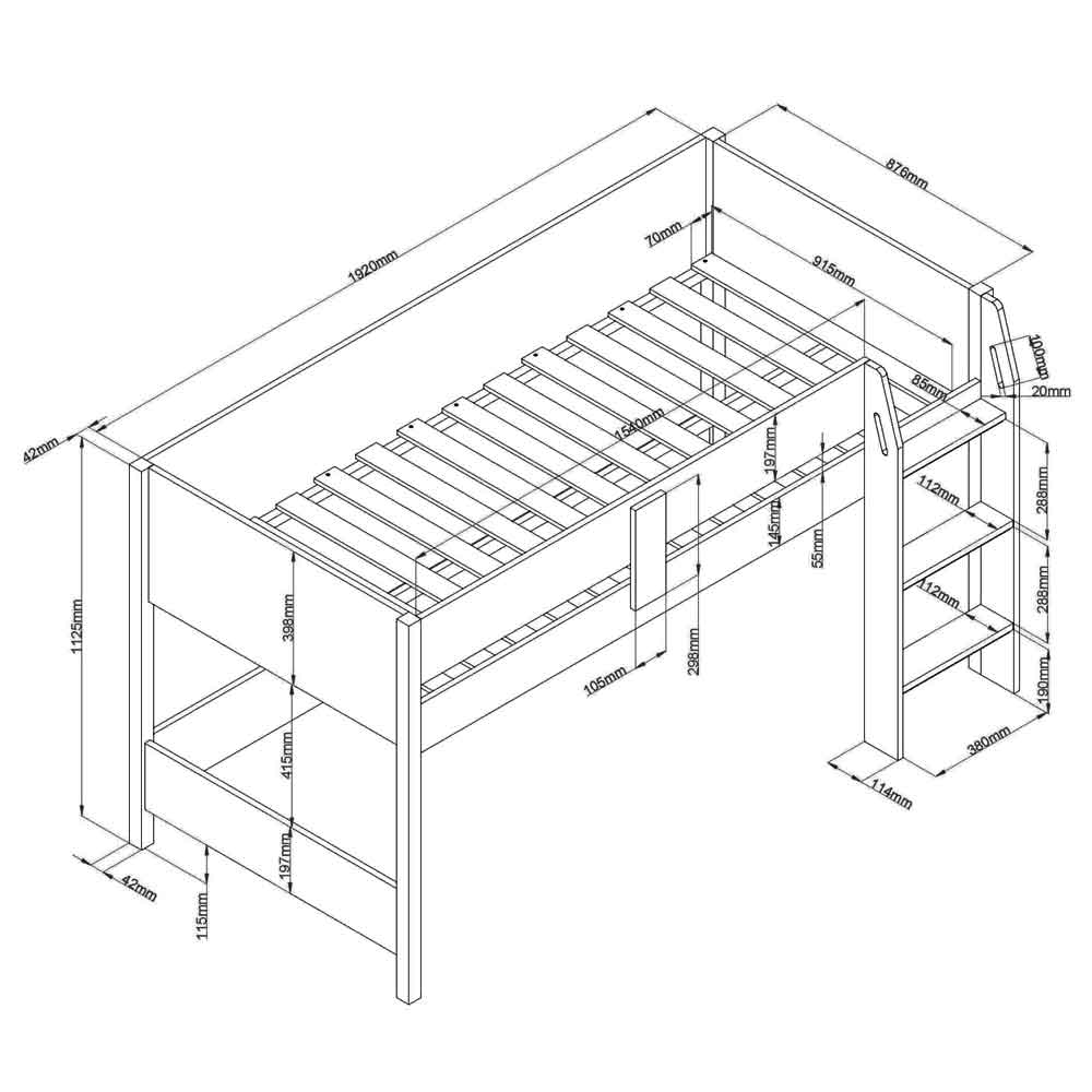 Alden Wooden Mid Sleeper Bunk Bed in Grey and Medium Oak