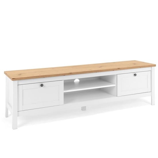 Read more about Alder wooden tv stand in artisan oak and white with 2 drawers