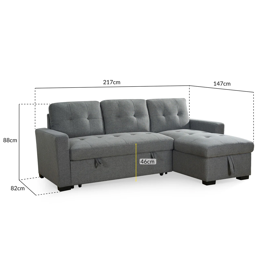 Aldersyde Fabric Corner Sofa Bed In Grey