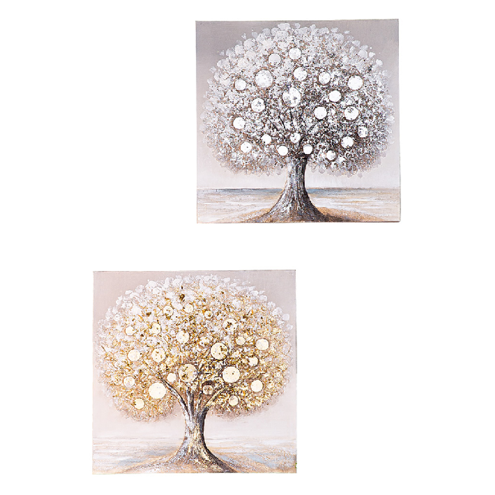 Aldgate Canvas Set Of 2 Solo Tree Wall Art In Gold And Silver