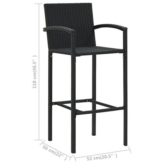 Aldis Outdoor Poly Rattan Bar Table With 2 Stools In Black_6