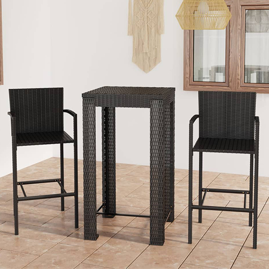 Aldis Outdoor Poly Rattan Bar Table With 2 Stools In Black