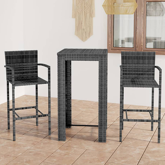 Aldis Outdoor Poly Rattan Bar Table With 2 Stools In Grey