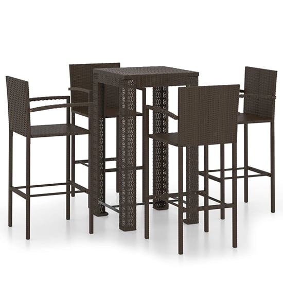 Aldis Outdoor Poly Rattan Bar Table With 4 Stools In Brown_2