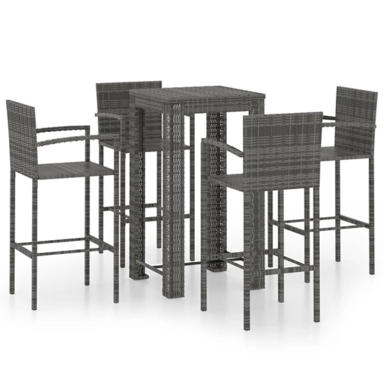 Aldis Outdoor Poly Rattan Bar Table With 4 Stools In Grey