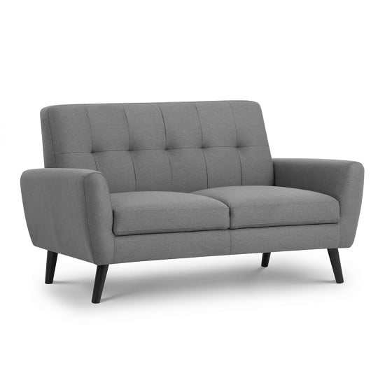Macia Fabric 2 Seater Sofa In Mid Grey Linen With Wooden Legs