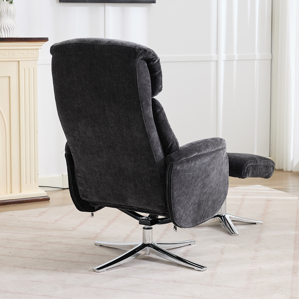 Aldrich Fabric Swivel Recliner Chair with Footstool in Black