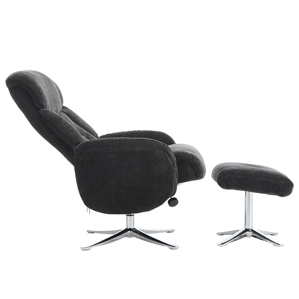 Aldrich Fabric Swivel Recliner Chair with Footstool in Black