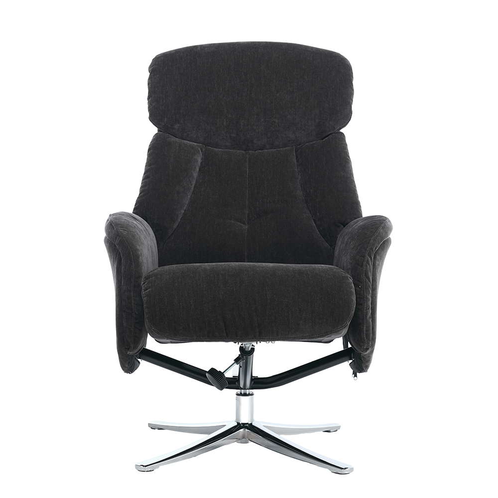 Aldrich Fabric Swivel Recliner Chair with Footstool in Black